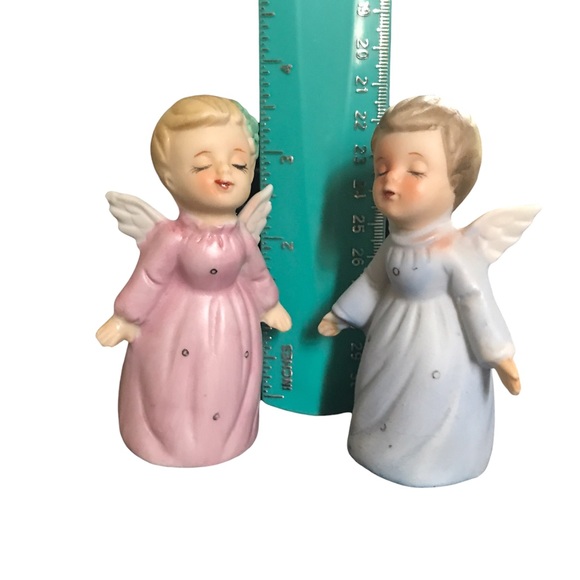 Boy and Girl KISSING ANGELS Porcelain Figurines Vintage Japan 4” Blue Pink - Picture 10 of 10